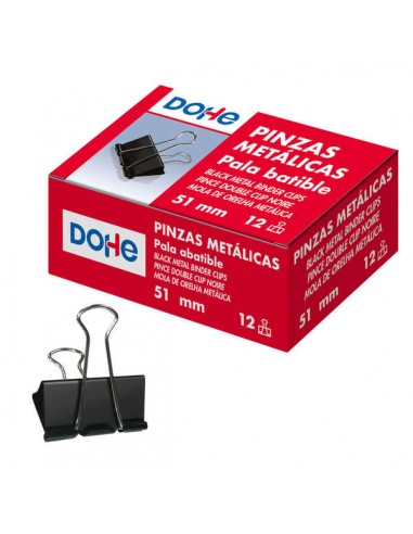 Dohe 12 Pinzas Metalicas Sujetapapeles de Pala Abatible - 50mm - Acero de Gran Resistencia - Color Negro