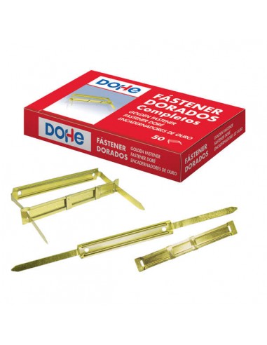 Dohe Fastener Metalico Dorado - para Encuadernaciones de 80mm - Lengüeta y Pasador - Caja de 50 Uds