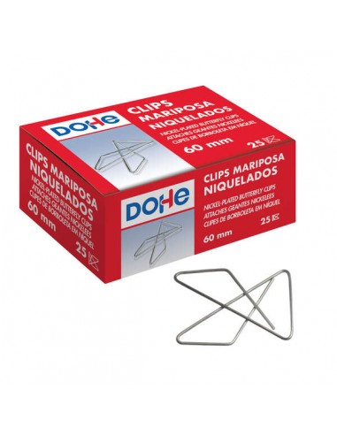 Dohe 25 Clips Mariposa Niquelados - 20mm - Alambre Metalico de Primera Calidad