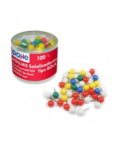 Dohe Caja de 100 Agujas de Señalizacion - Cabeza de Plastico y Punta Metalica de Primera Calidad - Colores Surtidos