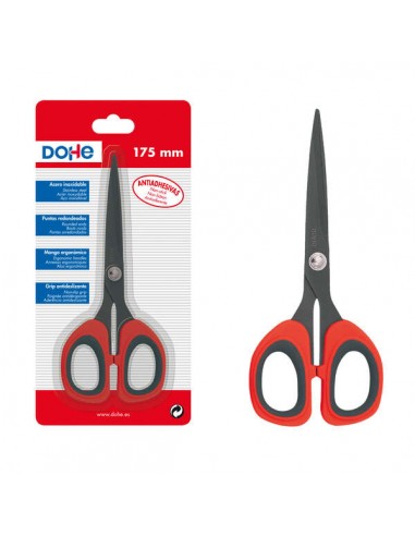 Dohe Tijeras Antiadhesivas de Acero Inoxidable - Puntas Redondeadas - Mango Ergonomico de Plastico y Caucho - Blister