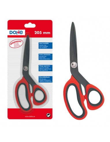 Dohe Tijeras Antiadhesivas de Acero Inoxidable - Puntas Redondeadas - Mango Ergonomico de Plastico y Caucho - Blister