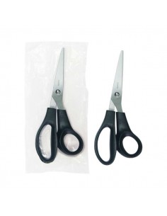 Dohe Tijera de Acero Inoxidable - Puntas Redondeadas - Mango Ergonomico de Plastico - Color Negro - en Bolsa de Plastico