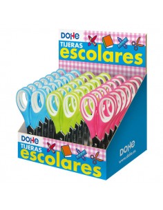 Dohe Expositor de 24 Tijeras Escolares de 125mm - Hojas de Acero Inoxidable - Puntas Redondeadas - Mango Ergonomico de