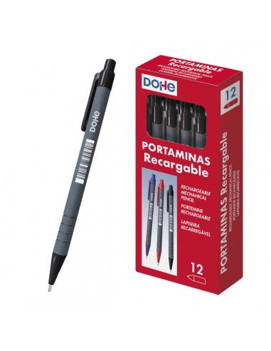 Dohe Portaminas Recargable - 0.5mm - Cuerpo de Plastico - Punta Acolchada Metalica - Clip - Goma de Borrar en Pulsador - Grip