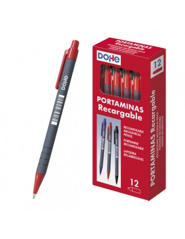 Dohe Portaminas Recargable - 0.5mm - Cuerpo de Plastico - Punta Acolchada Metalica - Clip - Goma de Borrar en Pulsador - Grip