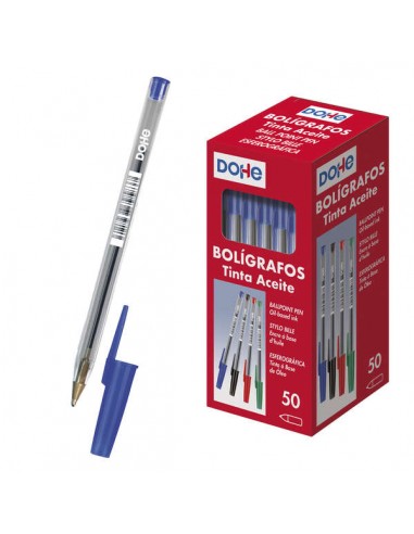 Dohe Boligrafos de Tinta a Base de Aceite - Punta de Bola de 1mm - Trazo de 0.4mm - Cuerpo Transparente y Capucha Ventilada