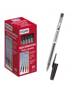 Dohe Boligrafos de Tinta a Base de Aceite - Punta de Bola Metalica de 1mm - Trazo de 0.4mm - Cuerpo Transparente y Capucha