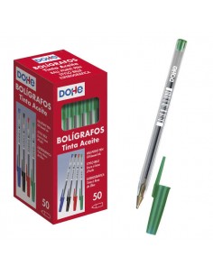 Dohe Boligrafos de Tinta a Base de Aceite - Punta de Bola Metalica de 1mm - Trazo de 0.4mm - Cuerpo Transparente con Capucha