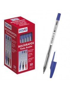 Dohe Boligrafos de Tinta a Base de Aceite - Punta de Bola Metalica de 1mm - Trazo de 0.4mm - Cuerpo Transparente y Capucha