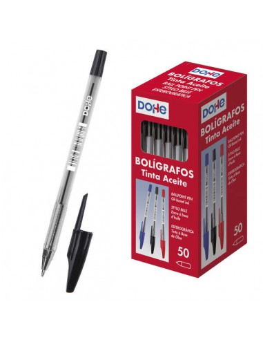 Dohe Boligrafos de Tinta a Base de Aceite - Punta de Bola Metalica de 1mm - Trazo de 0.4mm - Cuerpo Transparente y Capucha