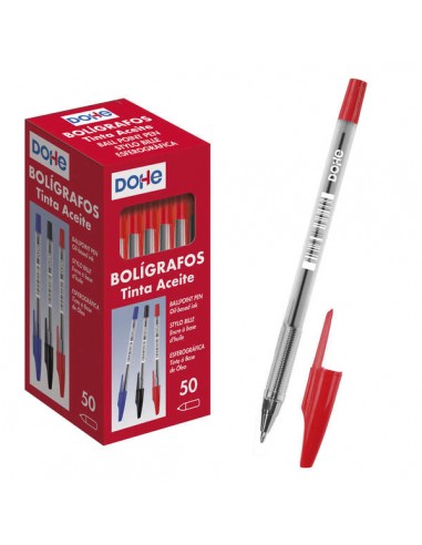 Dohe Boligrafos de Tinta a Base de Aceite - Punta de Bola Metalica de 1mm - Trazo de 0.4mm - Cuerpo Transparente y Capucha
