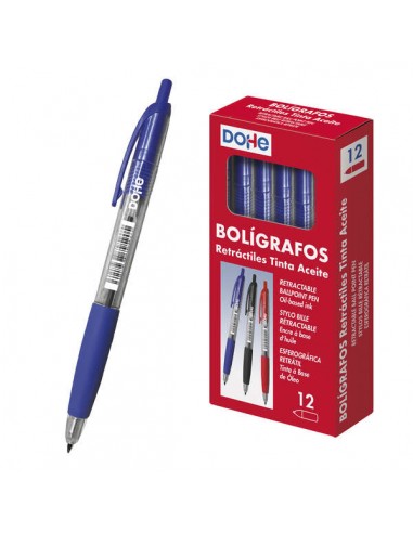 Dohe Boligrafos Retractiles de Tinta a Base de Aceite - Punta Bola de 1mm - Trazo de 0.4mm - Cuerpo Transparente con Grip de