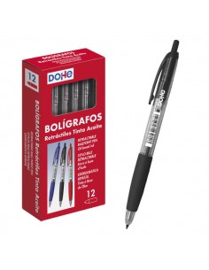 Dohe Boligrafos Retractiles de Tinta a Base de Aceite - Punta de Bola Metalica de 1mm - Trazo de 0.4mm - Cuerpo Transparente