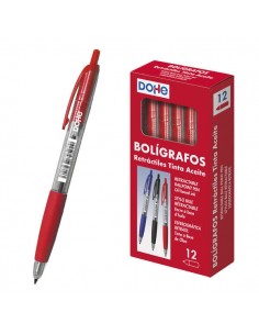 Dohe Boligrafos Retractiles de Tinta a Base de Aceite - Punta de Bola Metalica de 1mm - Trazo de 0.4mm - Cuerpo Transparente