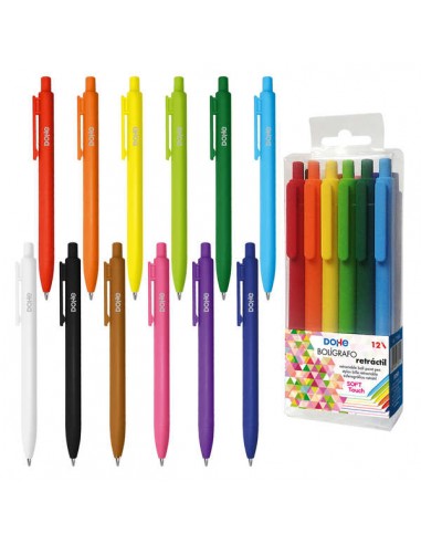 Dohe Pack de 12 Boligrafos Retractiles - Tinta a Juego con el Cuerpo - Blister Incluido