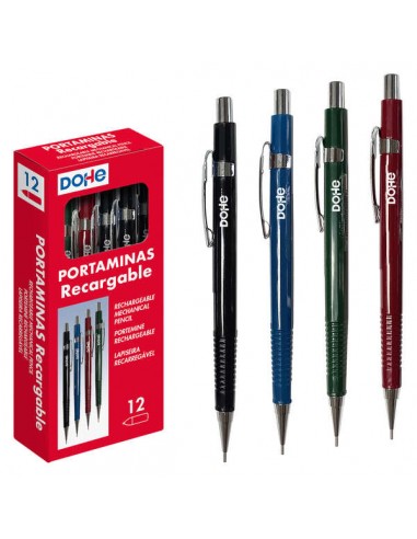 Dohe Portaminas Recargable - Cuerpo de Plastico - Zona Estriada para Agarre - Clip-Pulsador y Punta Metalica - Goma de