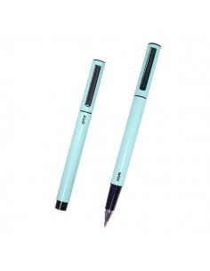 Dohe Boligrafos Elegantes de Aluminio - Cuerpo Ovalado en Verde - Ligeros y Ergonomicos - Capucha con Clip - Tinta Azul
