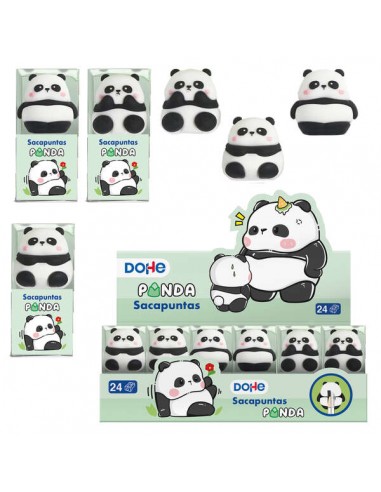Dohe Expositor de 24 Afilalapices Panda - Fabricado en Plastico - Recubrimiento de PVC - Cuchilla de Acero - Presentacion en