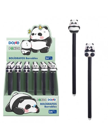 Dohe Expositor de 24 Boligrafos Tinta Borrable - Cuerpo Plastico Color - Tapa Decorada Motivos Panda - Punta Bola Metalica