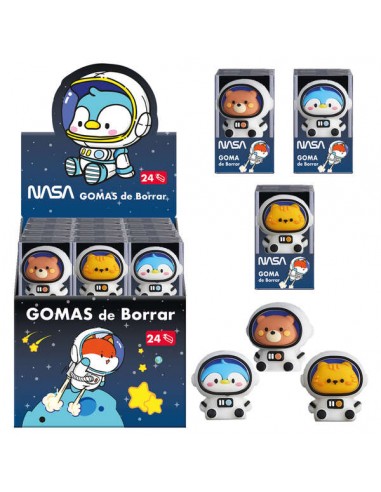 Dohe Expositor de 24 Gomas de Borrar PVC con Formas de Astronautas-Animales - Diversidad de Diseños Creativos - Material