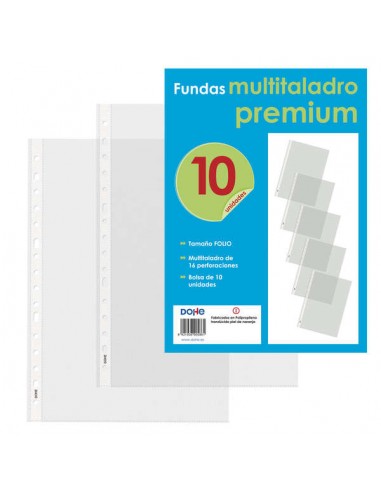 Dohe 10 Fundas Multitaladro Premium con 16 Perforaciones - 220x310mm - Polipropileno Rugoso