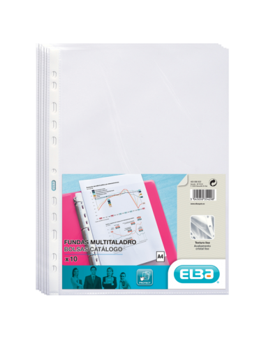 Elba Pack de 10 Fundas Multitaladro Standard A4 - Material de PP de 70-- Transparente y Cristalino