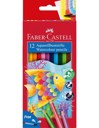 Faber-Castell Classic Colour Acuarelable Pack de 12 Lapices Hexagonales de Colores Acuarelables-Pincel - Resistencia a la