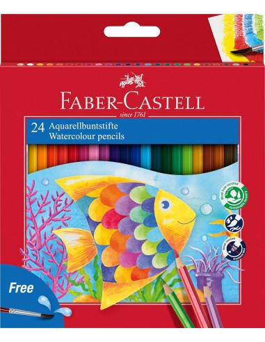 Faber-Castell Classic Colour Acuarelable Pack de 24 Lapices Hexagonales de Colores Acuarelables-Pincel - Resistencia a la