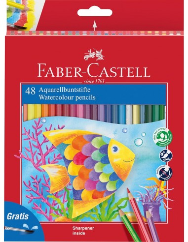 Faber-Castell Classic Colour Acuarelable Pack de 48 Lapices Hexagonales de Colores Acuarelables-Pincel - Resistencia a la