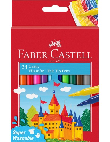 Faber-Castell Castle Pack de 24 Rotuladores - Tinta con Base de Agua Lavable - Colores Surtidos