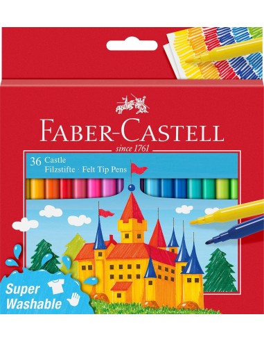 Faber-Castell Castle Pack de 36 Rotuladores - Tinta con Base de Agua Lavable - Colores Surtidos
