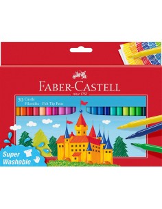 Faber-Castell Castle Pack de 50 Rotuladores - Tinta con Base de Agua Lavable - Colores Surtidos