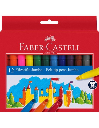Faber-Castell Jumbo Pack de 12 Rotuladores Punta Gruesa - Tinta con Base de Agua Lavable - Colores Surtidos