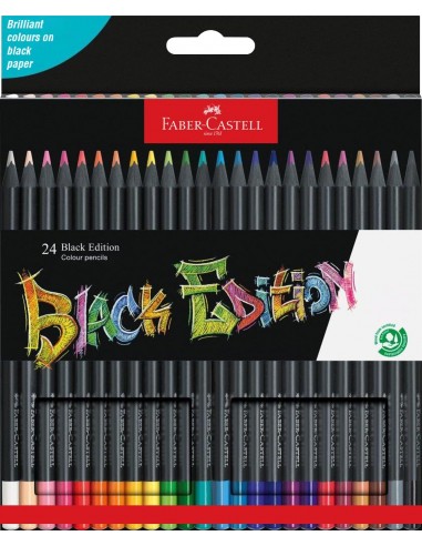 Faber-Castell Black Edition Pack de 24 Lapices de Colores - Mina Supersuave - Madera Negra - Ideales para Dibujo sobre Papel