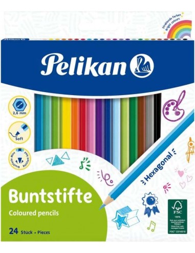 Pelikan Caja de 24 Lapices de Colores Hexagonales Lacados - Mina Antirotura - FSC