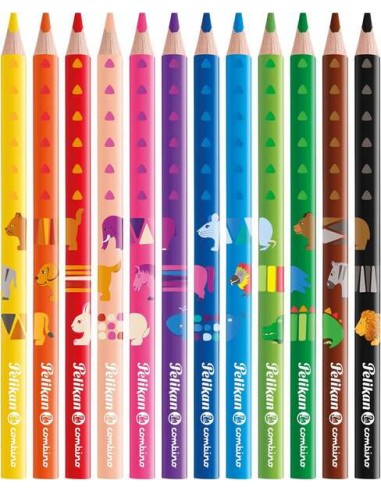 Pelikan Caja de 12 Lapices de Colores Jumbo Triangulares - Mina Antirotura - Certificacion FSC