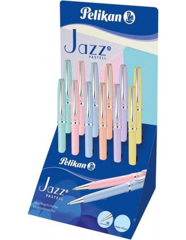 Pelikan Expositor 12 Boligrafos Jazz "Pastel" - Punta Fina - Tinta de Calidad - Colores Pastel