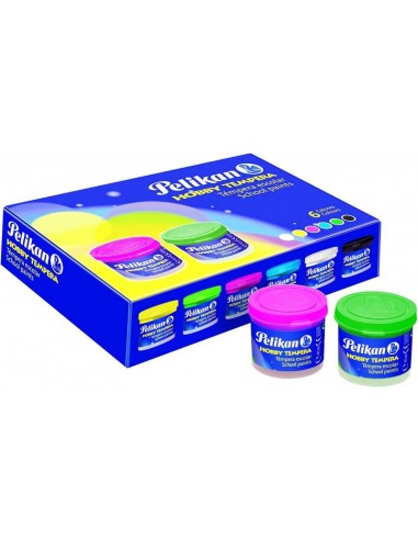 Pelikan Set de 6 Tempera - Bote 40ml - con Pincel - Botes de 40 ml - 6 Colores-1 Pincel - Pigmentos Seleccionados -