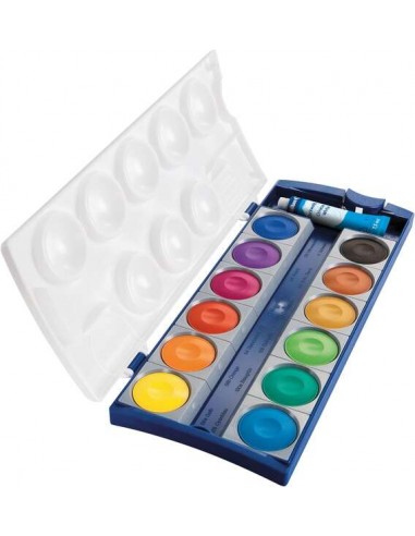 Pelikan Acuarelas Opacas 735 K12 Caja 12 Pocillos-1 Tubo Blanco - Colores Intensos y Faciles de Diluir - Resistente a la