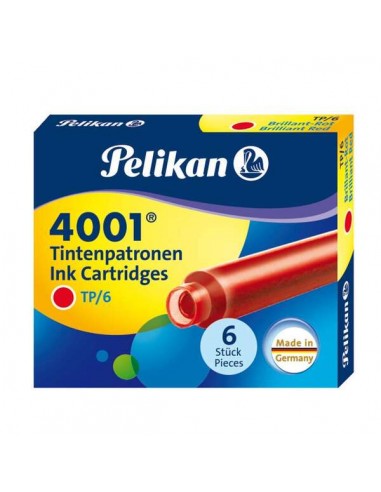 Pelikan Caja de 6 Cartuchos 4001 TP 6 - Compatible con Plumas Estilograficas Pelikan 4001 - Color Rojo