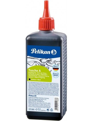 Pelikan Tinta China 523 - 1 Litro - Ideal para Dibujo y Caligrafia - Resistente al Agua - Secado Rapido - Color Negro