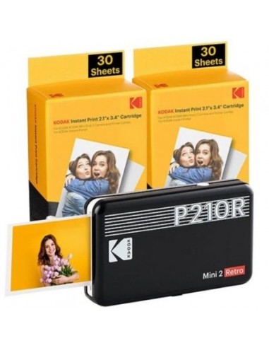 Kodak Mini 2 Retro Pack de Impresora Fotografica Portatil Bluetooth-60 Hojas de Papel Fotografico - Formato de Impresion