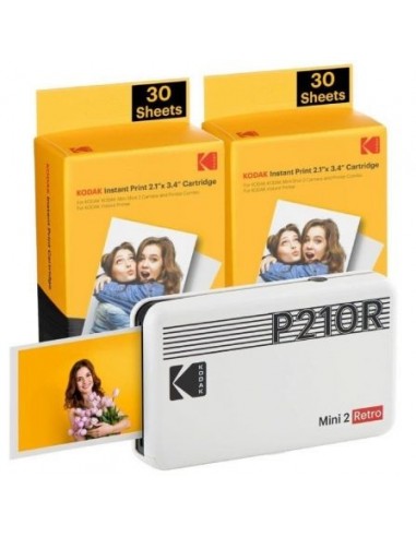 Kodak Mini 2 Retro Pack de Impresora Fotografica Portatil Bluetooth-60 Hojas de Papel Fotografico - Formato de Impresion