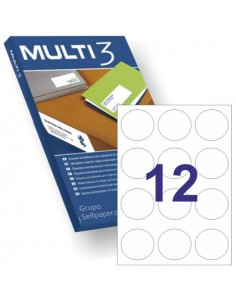 Multi3 Pack de 1200 Etiquetas Redondas 60mm de Diametro - 100 Hojas x 12 Etiquetas - Aptas para Imprimir Laser y Tinta -