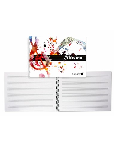Golden Cuaderno de Musica - 20 Hojas - Interlineado de 3mm - Papel de 100gr