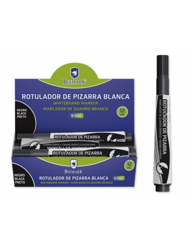 Bismark Rotulador para Pizarra 3mm - Punta Fina - Tinta de Secado Rapido - Facil de Borrar - Color Negro