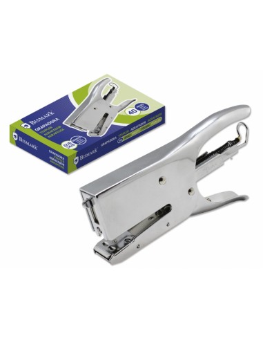 Bismark Grapadora Tenaza Cromada 40H - Capacidad de 40 Hojas - Diseño Ergonomico - Alta Durabilidad - Color Plata
