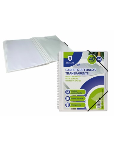 Bismark Carpeta Espiral 40 Fundas Transparente - Polipropileno - Portada Personalizable - Espiral Plastica Indeformable -