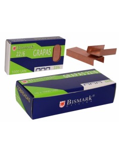 Bismark Caja de 1000 Grapas de Alambre de Alta Calidad Modelo 22 6 - Cobreadas - Color Cobre